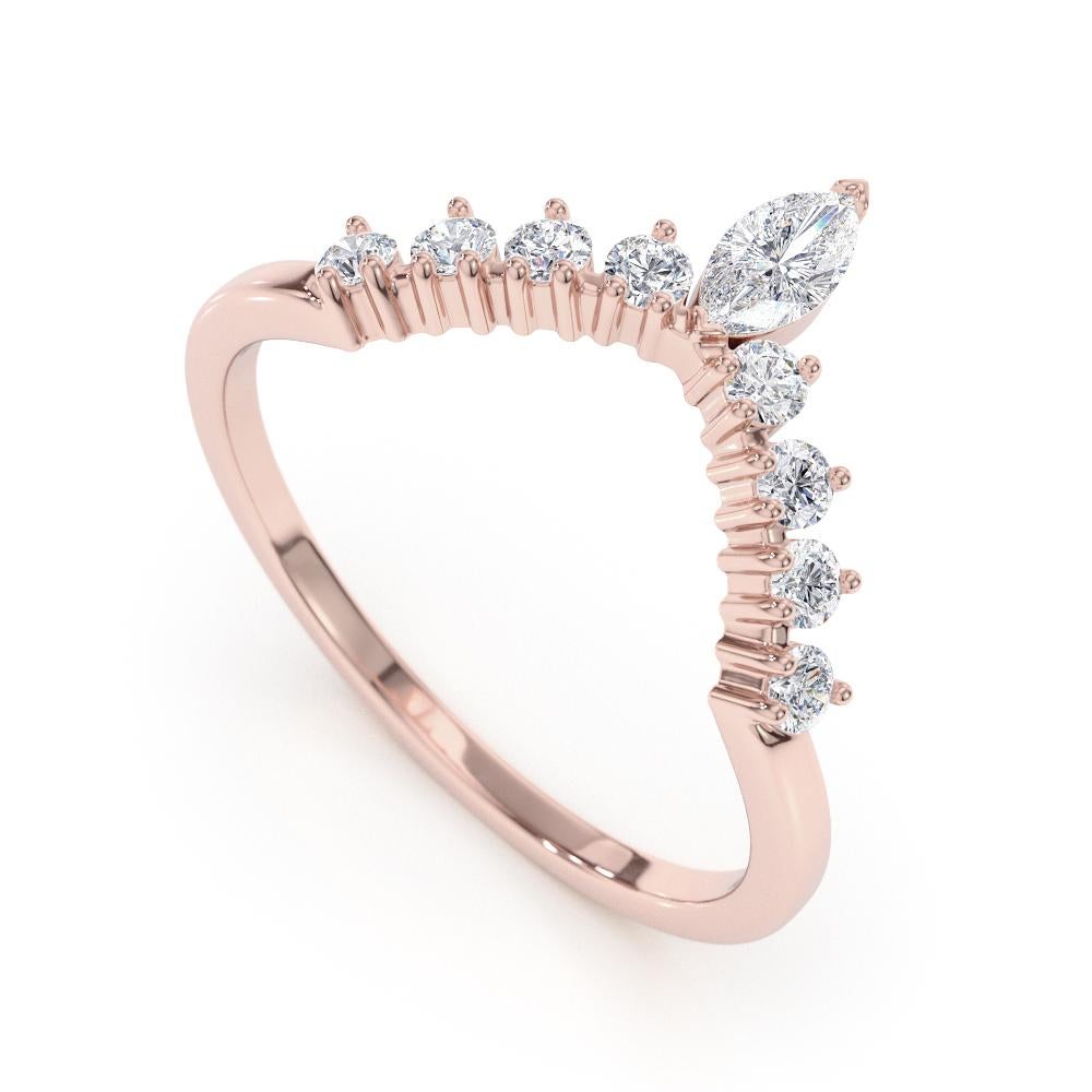 For Sale:  0.30 Carat Marquise and Round Cut Diamond Ring in 14k Rose Gold, Shlomit Rogel 2