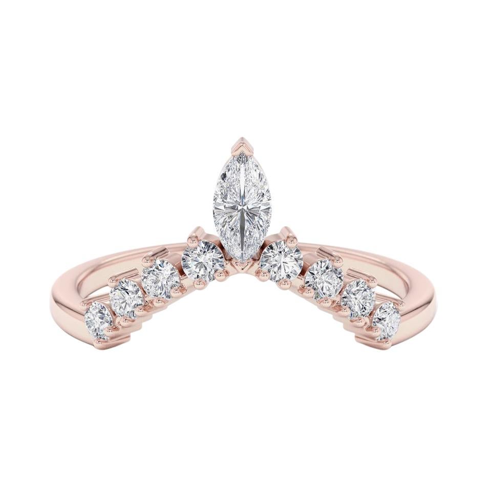 0.30 Carat Marquise and Round Cut Diamond Ring in 14k Rose Gold, Shlomit Rogel