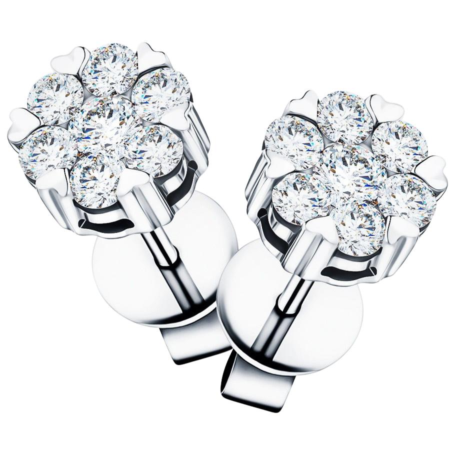 0,30 Karat Mini Gänseblümchen Cluster runder Brillant 18 KT Gold Ohrstecker Diamant Ohrringe im Angebot