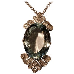 0.30 Carat Natural Aquamarine 0.60 Old Mine Diamonds 18 Kt Gold Pendant Necklace