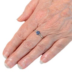0.30 Carat Natural Blue Sapphire Floral Cluster Ring 20 Diamonds White Gold