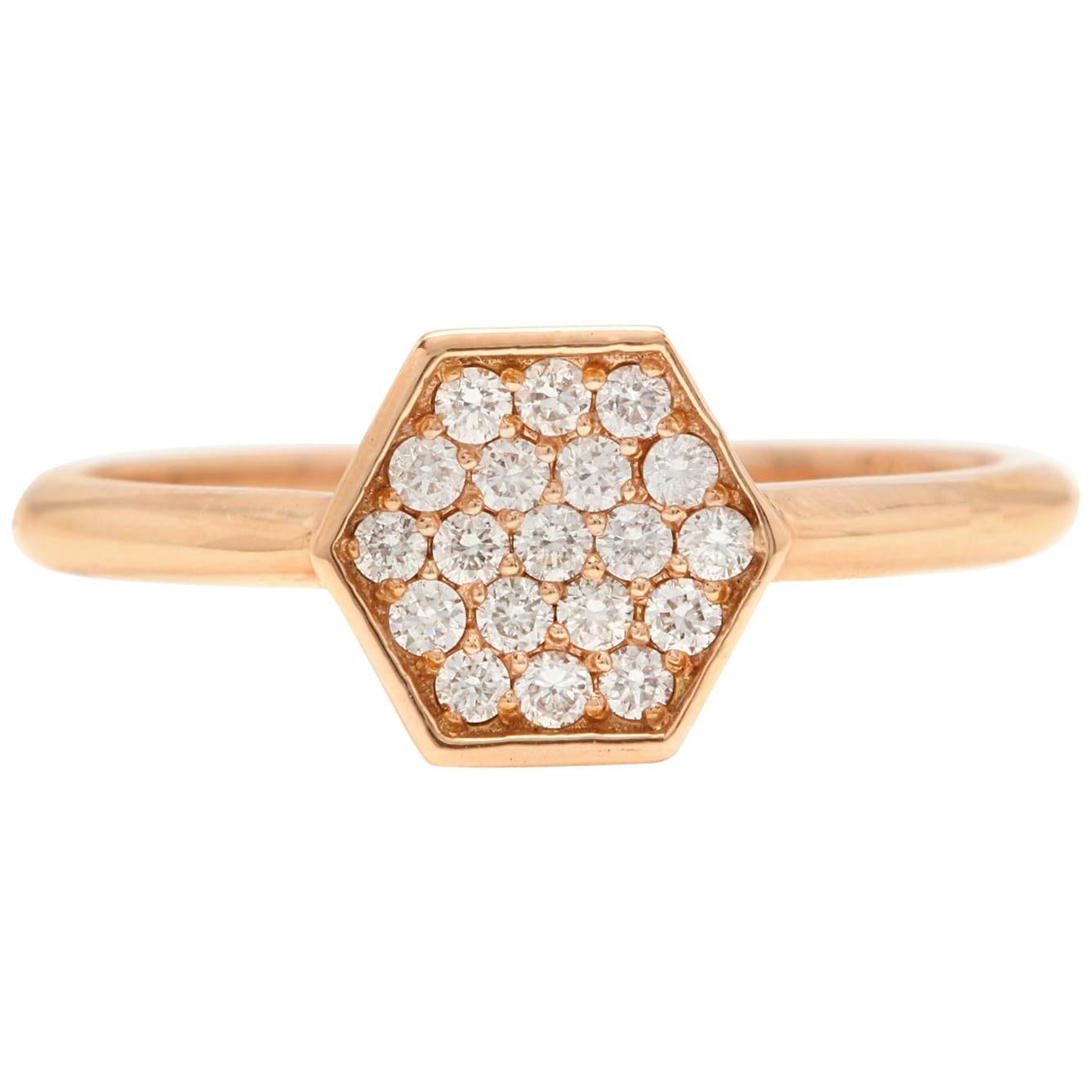 Anneau en or rose massif 14 carats avec diamants naturels de 0,30 carat en vente