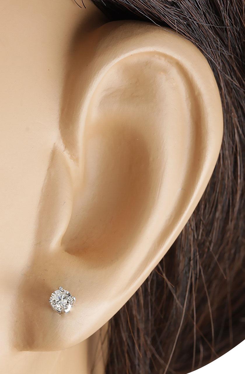 Round Cut Diamond Stud Earrings In 14 Karat White Gold For Sale