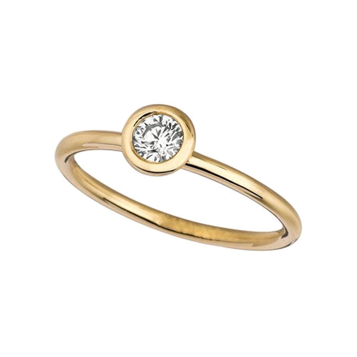 Im Angebot: 0,30 Karat natürlicher Diamant in Lünette gefasster Ring G SI 14 Karat Gelbgold ()