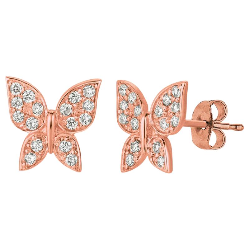 0.30 Carat Natural Diamond Butterfly Earrings G SI 14 Karat Rose Gold For Sale