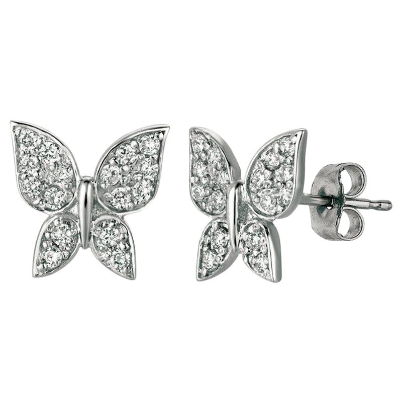 0.30 Carat Natural Diamond Butterfly Earrings G SI 14 Karat White Gold For Sale