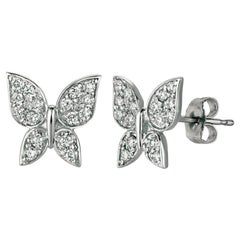 Boucles d'oreilles papillon en or blanc 14 carats avec diamants naturels de 0,30 carat G SI