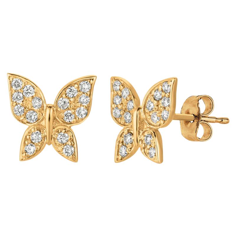0.30 Carat Natural Diamond Butterfly Earrings G SI 14 Karat Yellow Gold For Sale