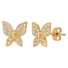Boucles d'oreilles papillon en or jaune 14 carats avec diamants naturels de 0,30 carat G SI