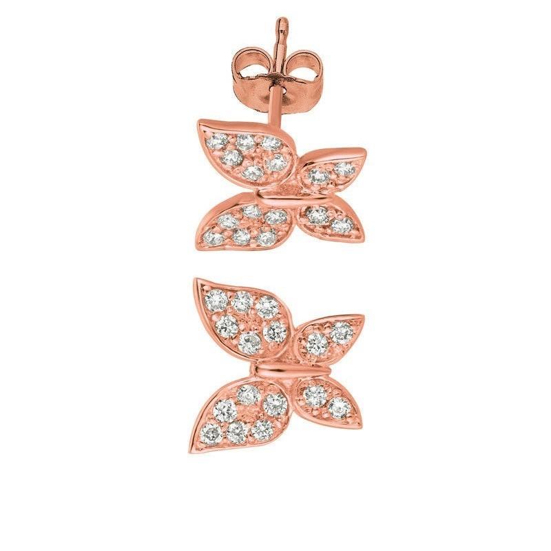 Contemporary 0.30 Carat Natural Diamond Butterfly Earrings G SI 14 Karat Rose Gold For Sale
