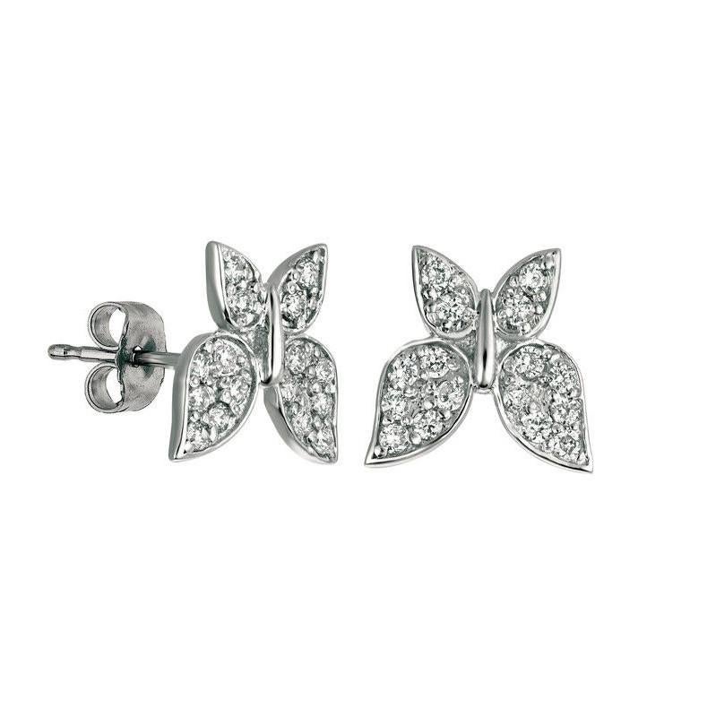Contemporary 0.30 Carat Natural Diamond Butterfly Earrings G SI 14 Karat White Gold For Sale