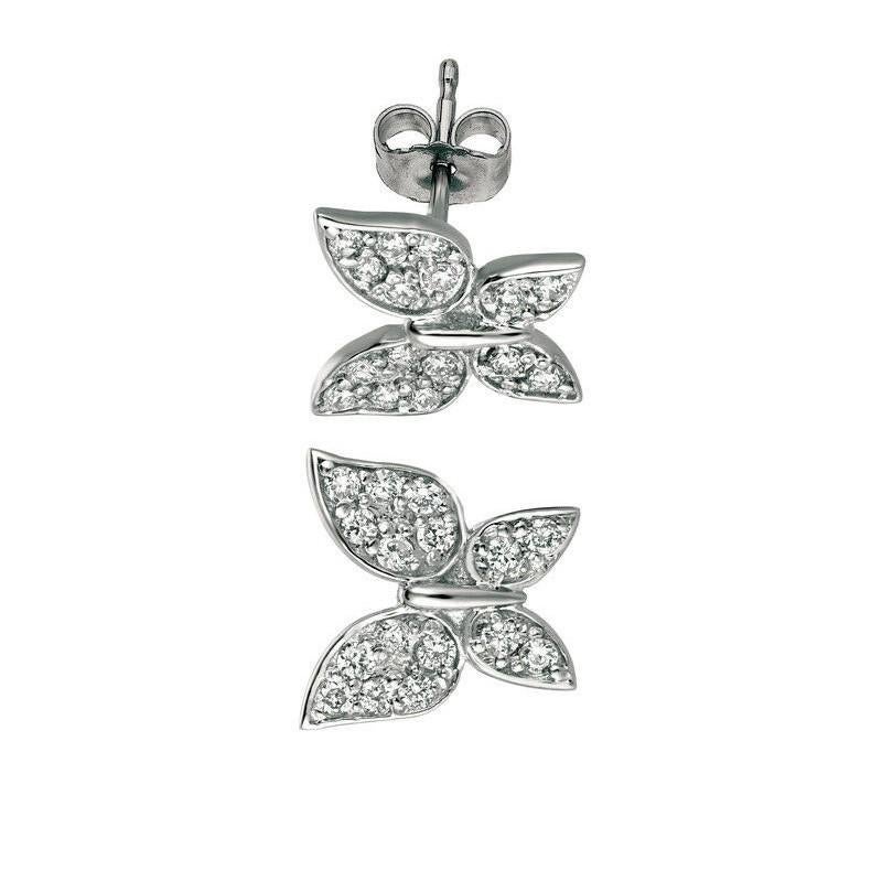Round Cut 0.30 Carat Natural Diamond Butterfly Earrings G SI 14 Karat White Gold For Sale