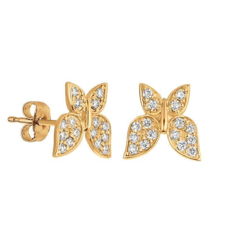 Contemporary 0.30 Carat Natural Diamond Butterfly Earrings G SI 14 Karat Yellow Gold For Sale