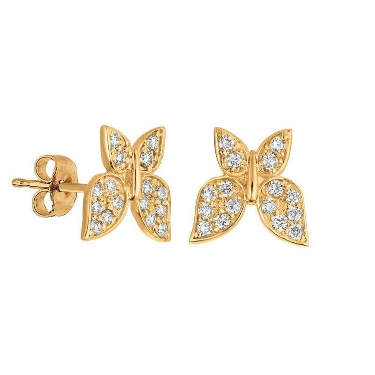 0.30 Carat Natural Diamond Butterfly Earrings G SI 14 Karat Yellow Gold For Sale at 1stDibs
