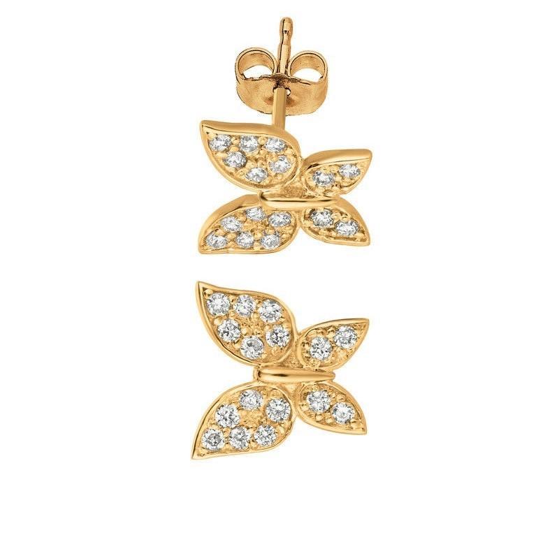 Round Cut 0.30 Carat Natural Diamond Butterfly Earrings G SI 14 Karat Yellow Gold For Sale