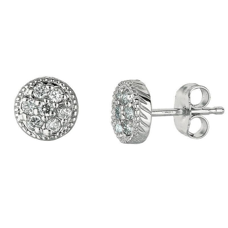 Contemporary 0.30 Carat Natural Diamond Disc Cluster Earrings G SI 14K White Gold For Sale