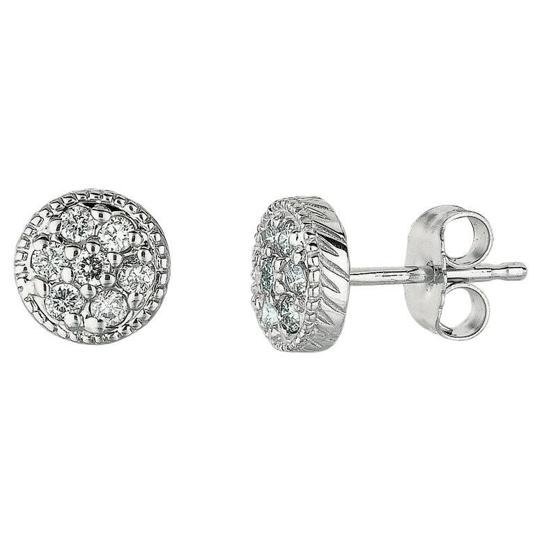 0.30 Carat Natural Diamond Disc Cluster Earrings G SI 14K White Gold For Sale