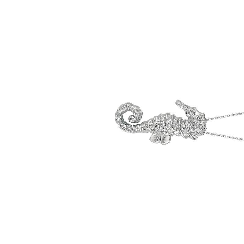 0.30 Carat Natural Diamond Seahorse Necklace 14K White Gold

100% Natural Diamonds, Not Enhanced in any way Round Cut Diamond Necklace with 18'' chain
0.30CT
G-H
SI
14K White Gold Pave and Bezel style 2.70 gram
7/8 inch in height, 7/16 inch in