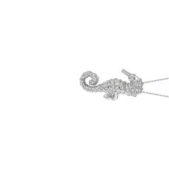 0.30 Carat Natural Diamond Seahorse Necklace Pendant 14 Karat White Gold Chain