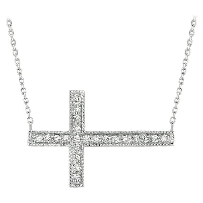 0.30 Carat Natural Diamond Sideway Cross Necklace 14 Karat White Gold G SI Chain