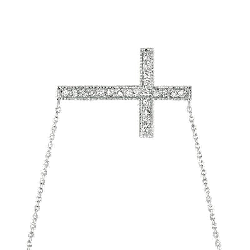 Contemporary 0.30 Carat Natural Diamond Sideway Cross Necklace 14 Karat White Gold G SI Chain For Sale