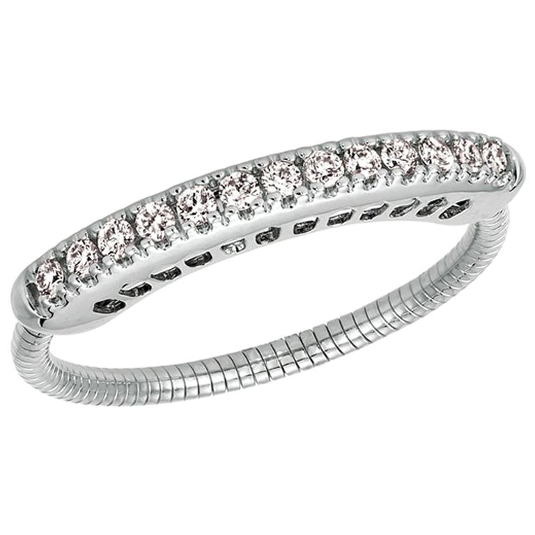 0.30 Carat Natural Diamond Stretchable Band G SI 14 Karat White Gold For Sale