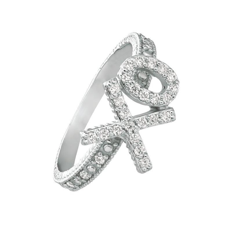 En vente :  Bague XO en or blanc 14 carats avec diamants naturels de 0,30 carat G SI 2