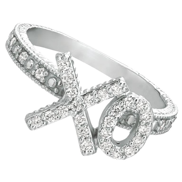 0.30 Carat Natural Diamond XO Ring G SI 14 Karat White Gold For Sale