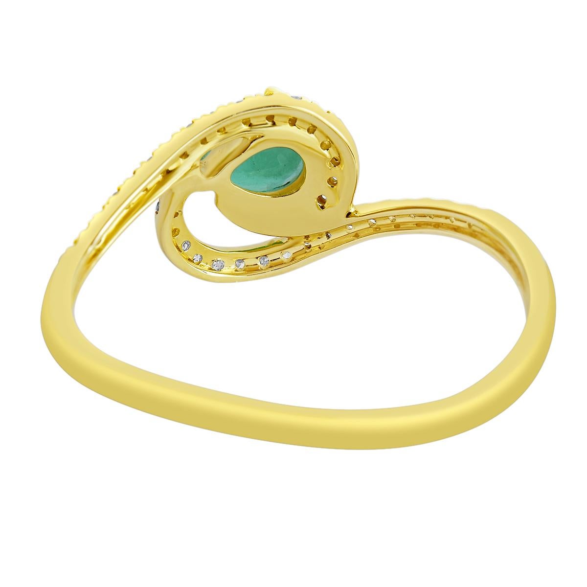 0.30 Carat Natural Pear Emerald Solid Gold Ring with 34 Microset Bright Diamonds 1