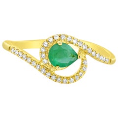 0.30 Carat Natural Pear Emerald Solid Gold Ring with 34 Microset Bright Diamonds