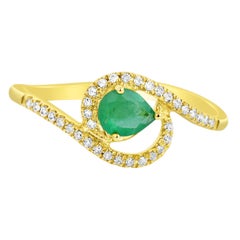 0.30 Carat Natural Pear Emerald Solid Gold Ring with 34 Microset Bright Diamonds