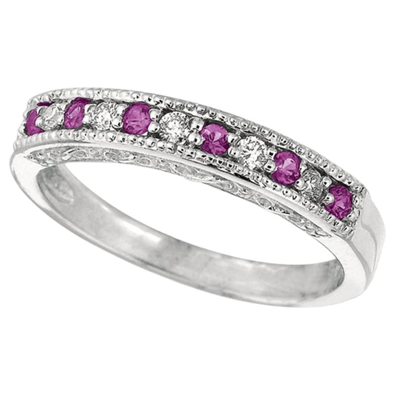 0.30 Carat Natural Pink Sapphire and Diamond Ring Band 14 Karat White Gold For Sale