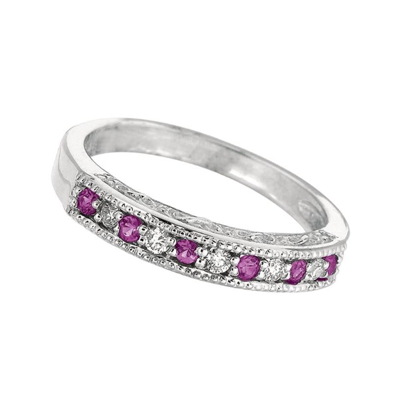 Contemporary 0.30 Carat Natural Pink Sapphire and Diamond Ring Band 14 Karat White Gold For Sale