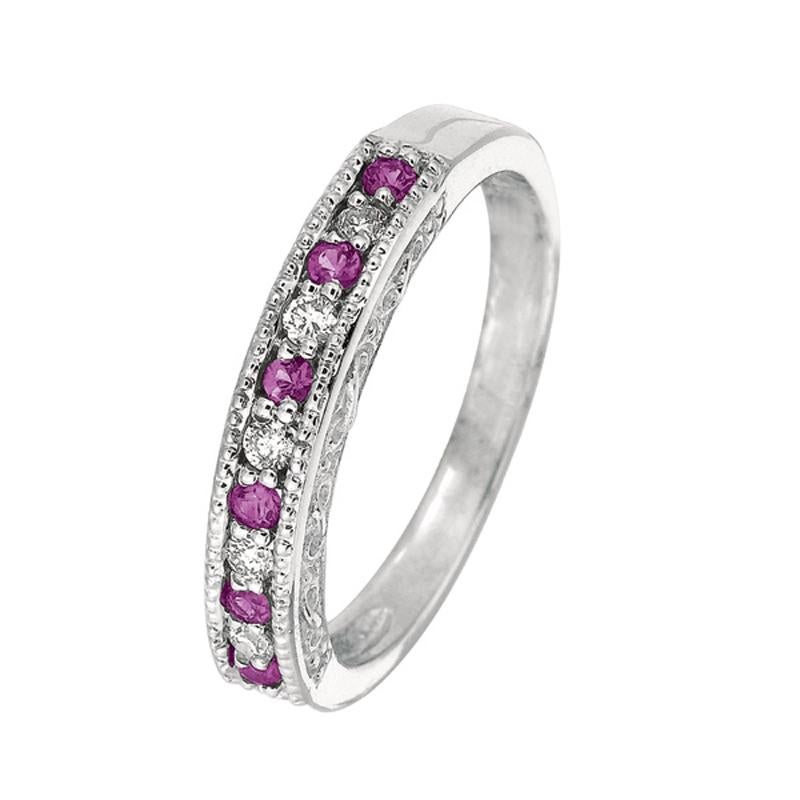 Round Cut 0.30 Carat Natural Pink Sapphire and Diamond Ring Band 14 Karat White Gold For Sale