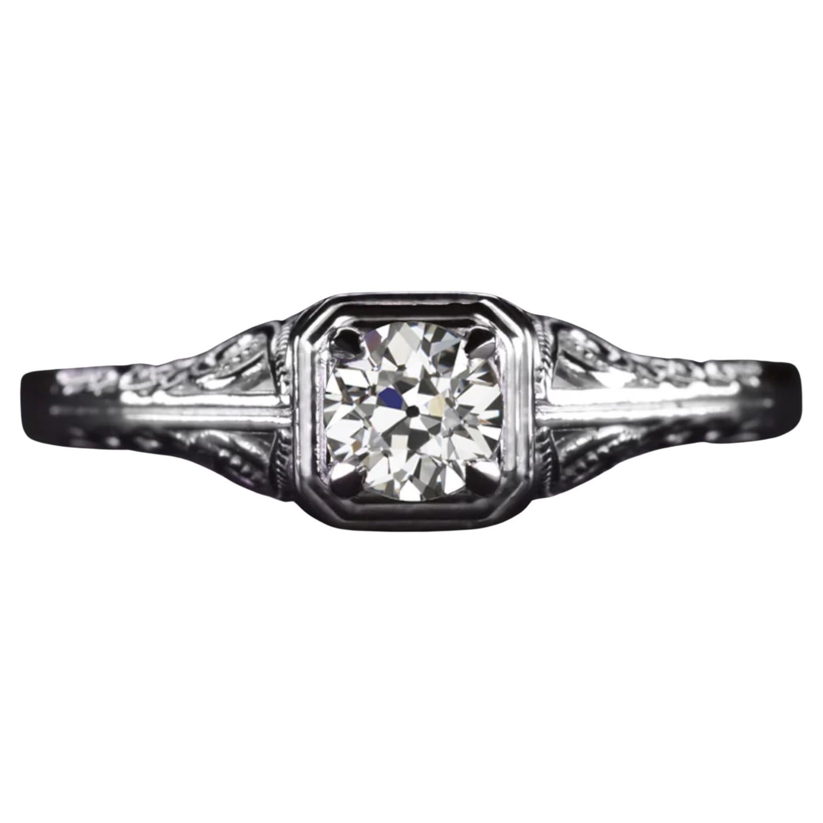 0,30 Karat Old European Cut Diamant-Verlobungsring aus 14 Karat Weißgold im Vintage-Stil mit alteuropäischem Schliff
