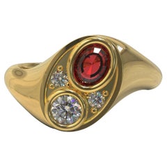 0.30 Carat Oval Ruby & Diamonds Cocktail Signet Ring in 18 Carat Yellow Gold