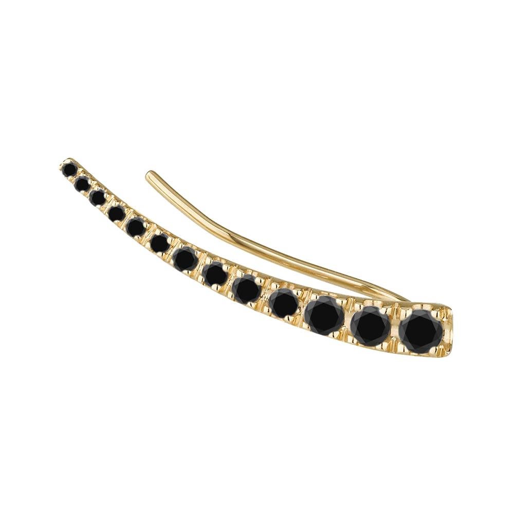 0.30 Carat Real Black Diamond Ear Climber 14K yellow Gold, Shlomit Rogel