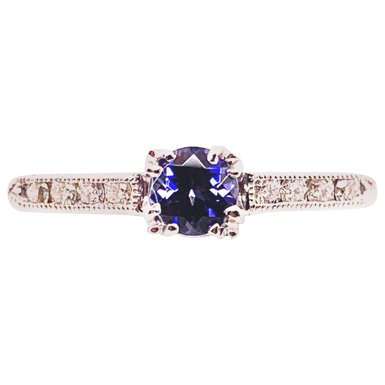 0.30 Carat Round Benitoite and Diamond 14 Karat White Gold ...