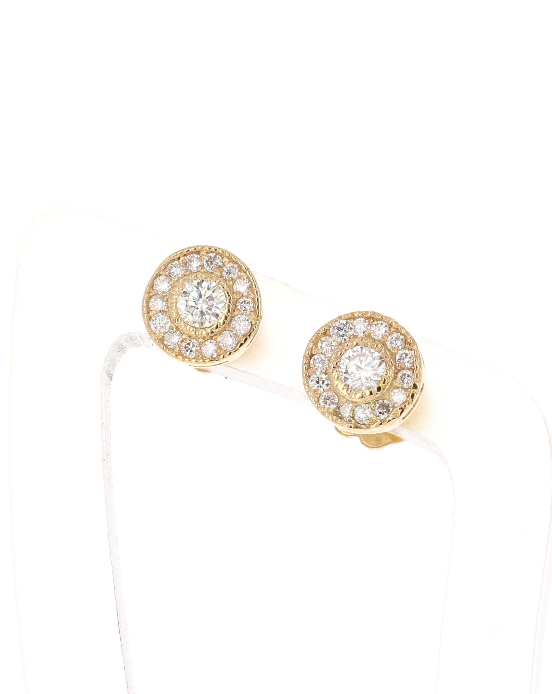 Pendientes de oro amarillo de 14 quilates con diamante natural de corte redondo de 0,30 quilates Corte redondo en venta