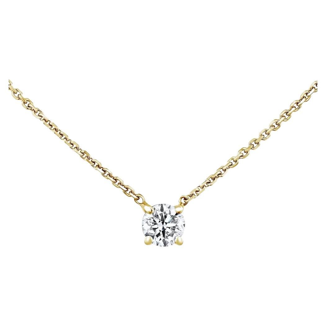 0.30 Carat Round Solitaire Diamond Necklace in 14K Yellow Gold, Shlomit Rogel For Sale