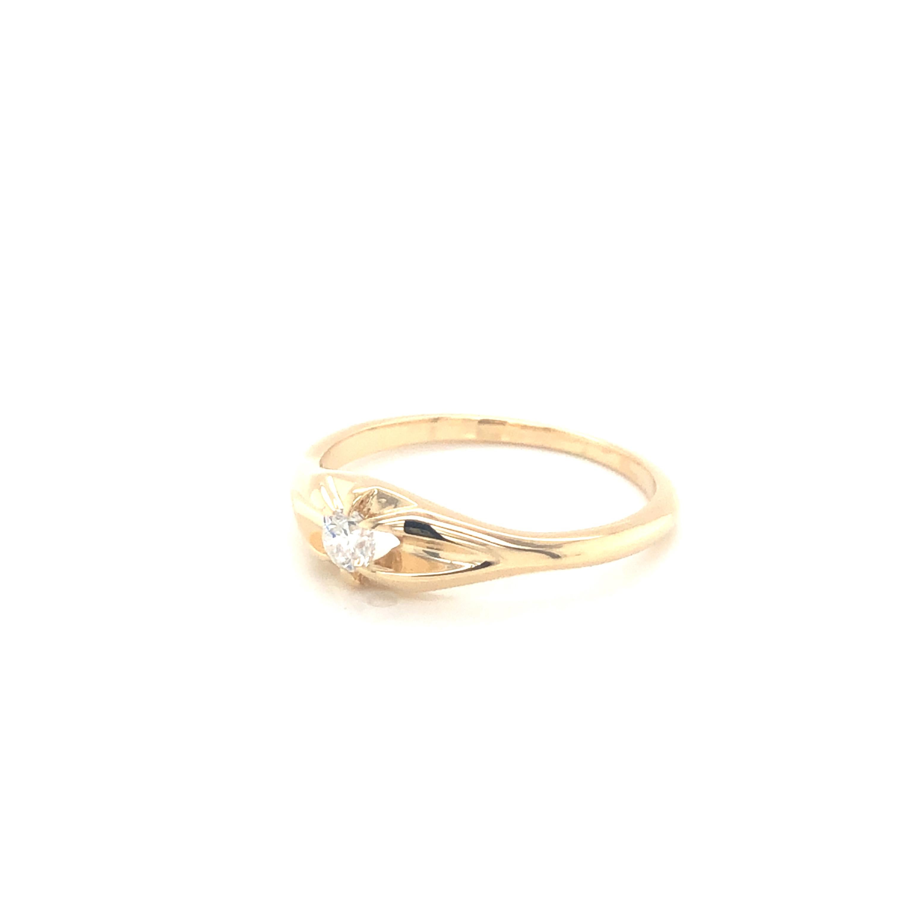 Tresor Paris 0,30 Karat runder weißer Diamant 18 KT Gold Claw Set Band Siegelring im Angebot 2