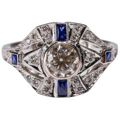 0.30 Carat Sapphire 0.72 Carat Diamond 18 Karat White Gold Round Halo Ring