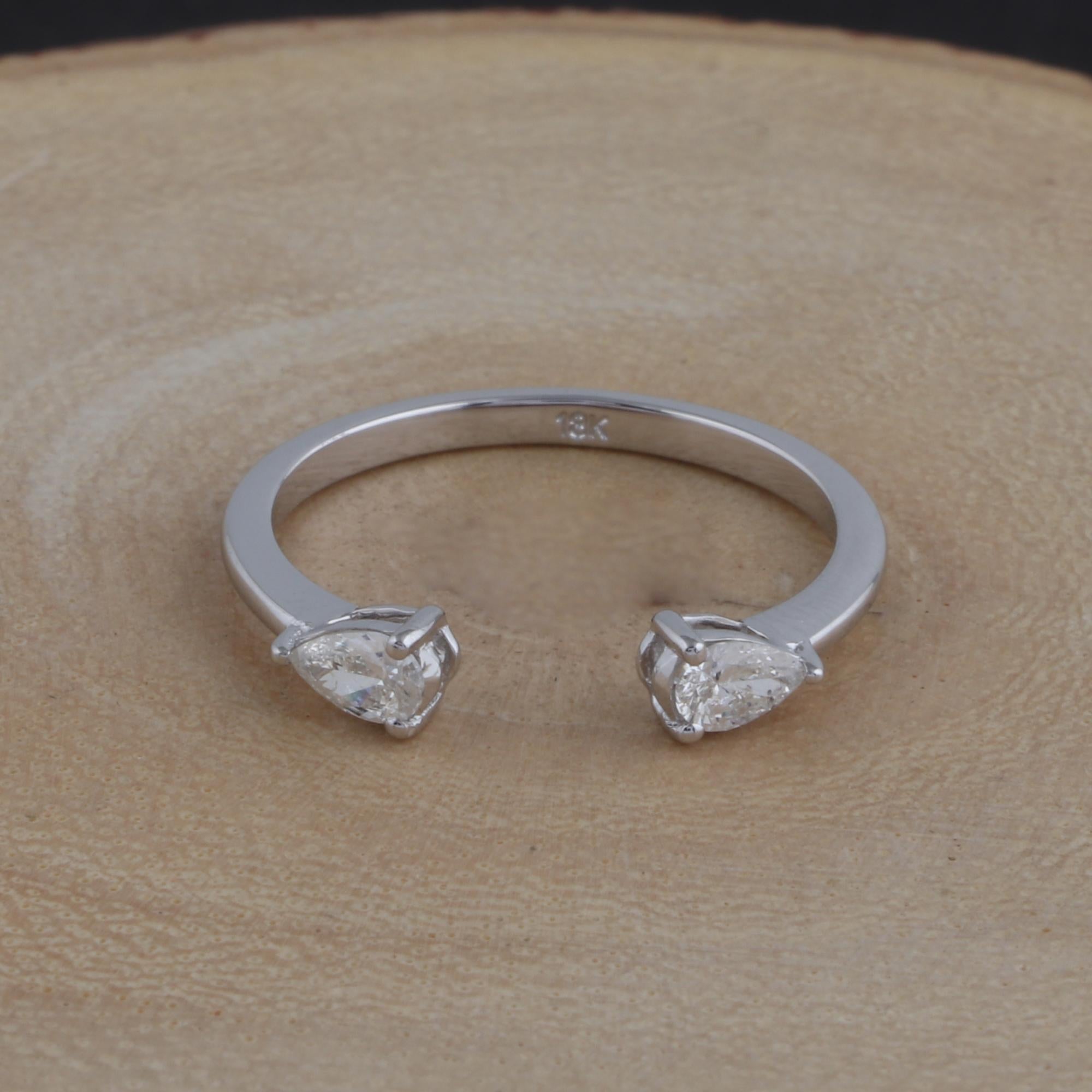 Pear Cut Real SI Clarity HI Color Pear Diamond Cuff Ring 18 Karat White Gold Fine Jewelry For Sale