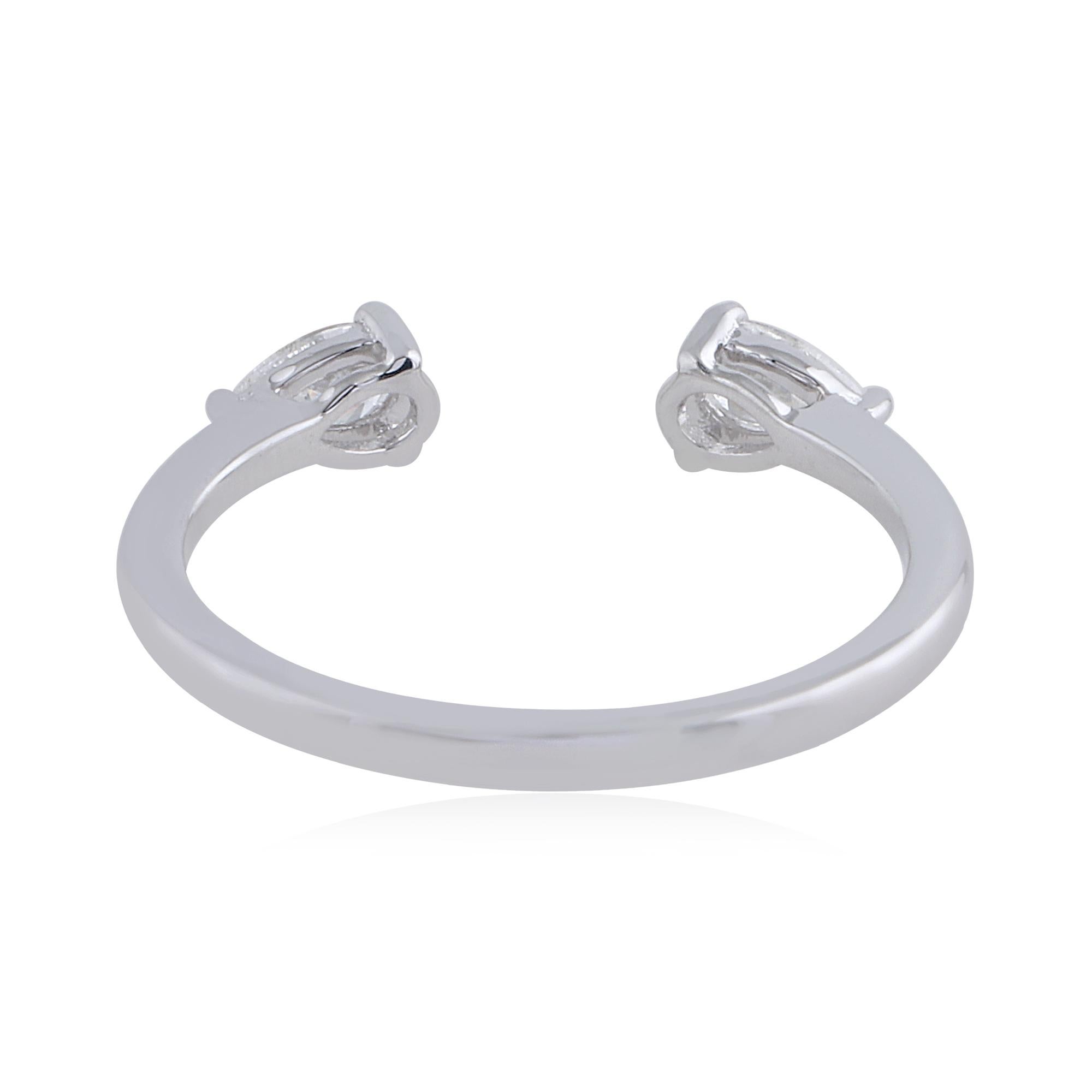 Women's Real SI Clarity HI Color Pear Diamond Cuff Ring 18 Karat White Gold Fine Jewelry For Sale