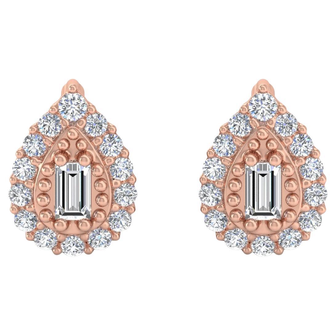 0.30 Carat SI/H Baguette Round Diamond Earrings 14 Karat Rose Gold Jewelry