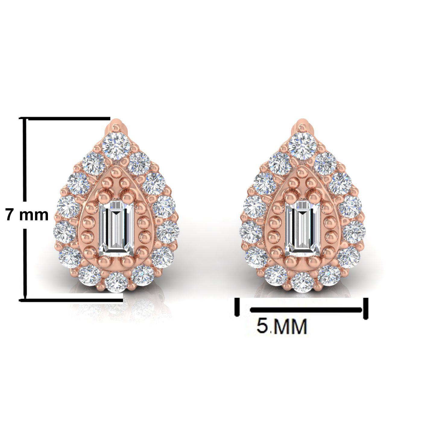 0,30 Karat SI/H Baguette-Ohrringe aus 18 Karat Roségold mit runden Diamanten (Baguetteschliff) im Angebot