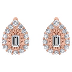 Pendientes de diamantes redondos baguette SI/H de 0,30 quilates Joyas de oro rosa de 18 quilates