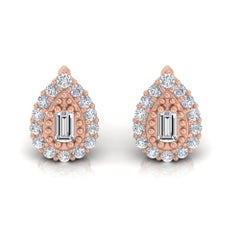 0.30 Carat SI/H Baguette Round Diamond Earrings 18 Karat Rose Gold Jewelry