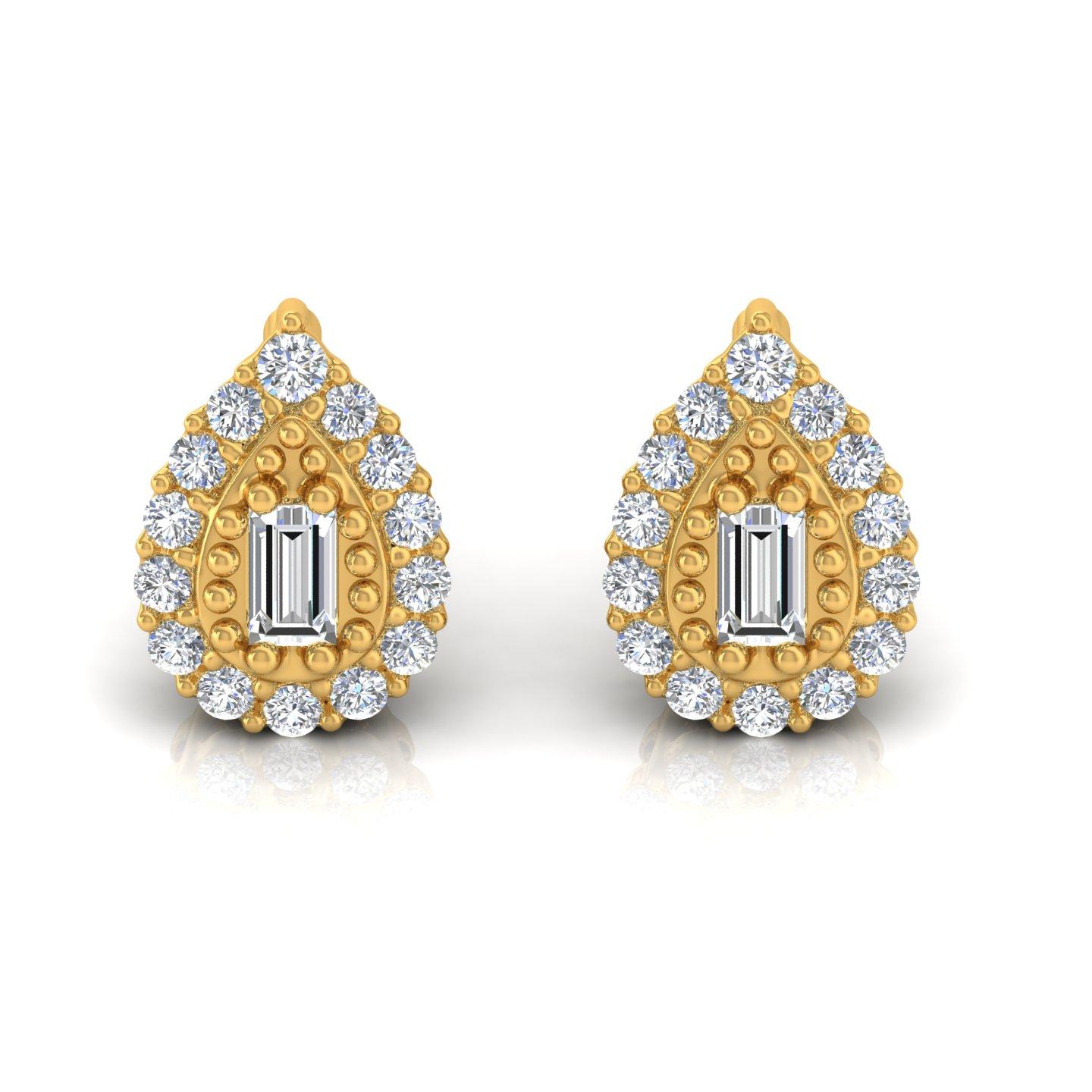 Baguette Cut 0.30 Carat SI/H Baguette Round Diamond Earrings 18 Karat Yellow Gold Jewelry