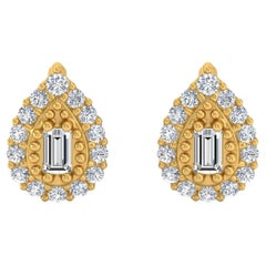 0.30 Carat SI/H Baguette Round Diamond Earrings 18 Karat Yellow Gold Jewelry